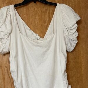Express White Scoop Neck Puff Sleeve Tee